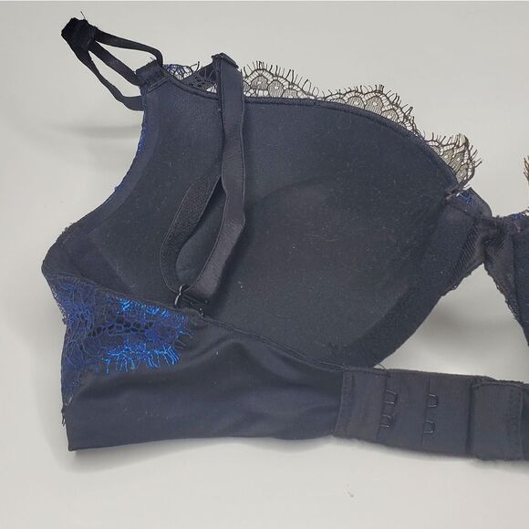 Victoria's Secret 32C Bombshell Bra Blue Metallic Foil Crystal Swarovski Crystal - Picture 9 of 10